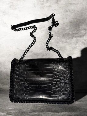 Aldo Black Croc-Embossed Chain Shoulder Bag